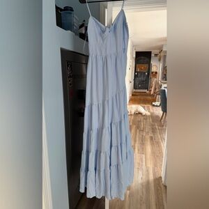 American Threads Light Blue Tiered Spaghetti Strap Maxi Dress